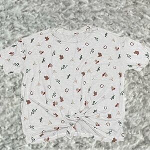 Girls' White Short Sleeve Tee with Western Icon Print